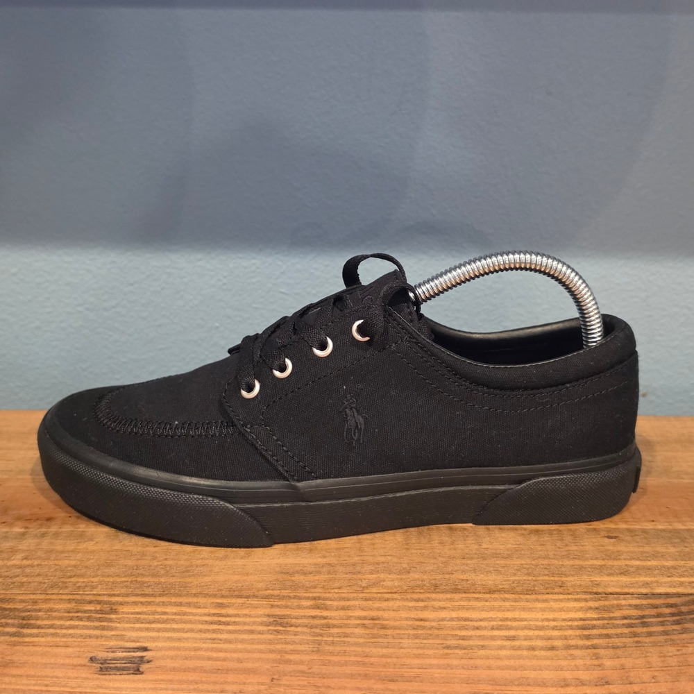 Polo Ralph Lauren Men Falcon X Sneakers Black Canvas Low Top Lace Up Shoes 8 - Picture 9 of 12